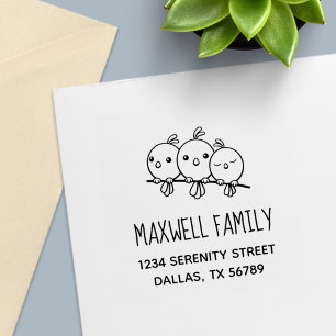 3 Cute Cartoon Birds Family Address Self-inking Stamp