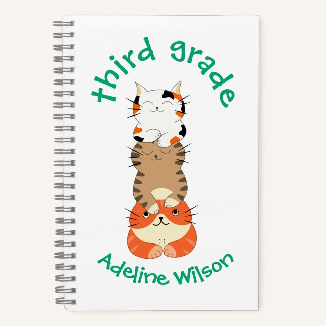 3 Cute Cats for Third Grade Kids Back to School Notebook (Front)