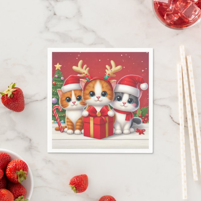 3 Cute Christmas cats illustration Napkin (Insitu)