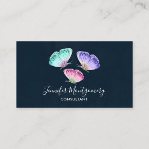 3 Cute Colourful Pastel Watercolor Butterflies Business Card