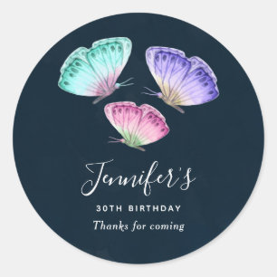 3 Cute Colourful Pastel Watercolor Butterflies Classic Round Sticker