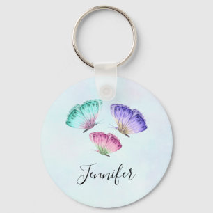 3 Cute Colourful Pastel Watercolor Butterflies Key Ring
