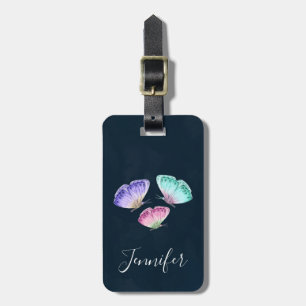 3 Cute Colourful Pastel Watercolor Butterflies Luggage Tag