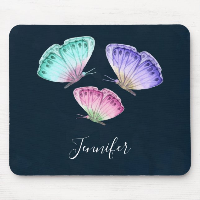 3 Cute Colourful Pastel Watercolor Butterflies Mouse Mat (Front)