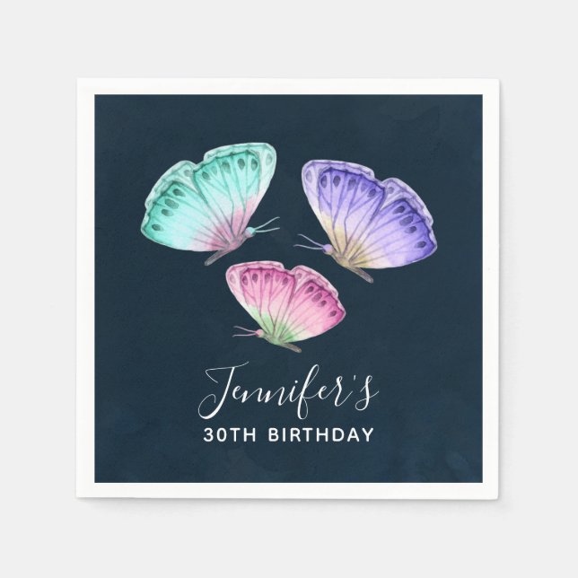 3 Cute Colourful Pastel Watercolor Butterflies Napkin (Front)