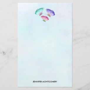 3 Cute Colourful Pastel Watercolor Butterflies Stationery