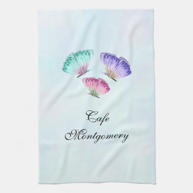 3 Cute Colourful Pastel Watercolor Butterflies Tea Towel (Vertical)