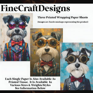 3 Cute Funny Dressed Schnauzer Dogs WPA2 Decoupage Wrapping Paper Sheet