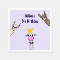 3 Cute Llama Faces Cartoon Birthday