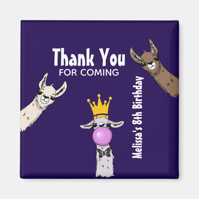 3 Cute Llama Faces Cartoon Illustration Birthday Magnet (Front)