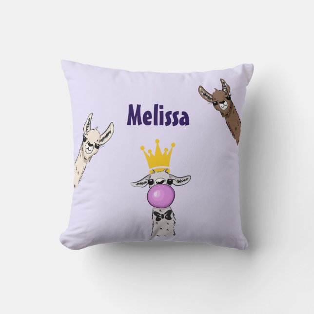 3 Cute Llama Faces Cartoon Illustration Cushion (Front)