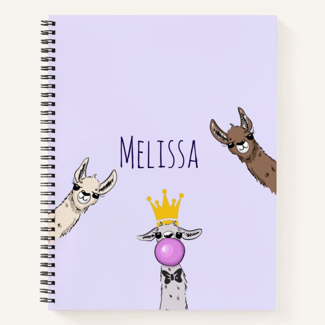 3 Cute Llama Faces Cartoon Illustration Notebook (Front)