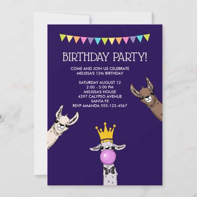 3 Cute Llama Faces Illustration Birthday Party Invitation (Front)