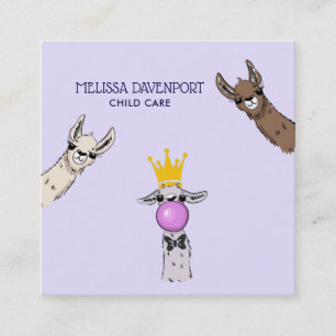 3 Cute Llama Faces Illustration Square Business Card