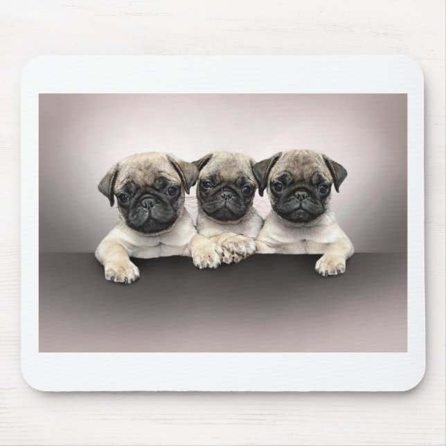 3 Cute Pug Pippies Mouse Mat (Front)