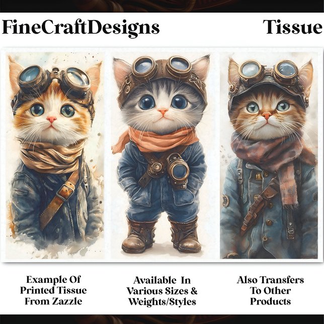 3 Cute Steampunk Cats Kittens Set DE4 Decoupage Tissue Paper (Creator Uploaded)