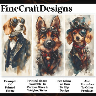 3 Cute Steampunk Dogs Group 3 CB6 Decoupage Tissue Paper