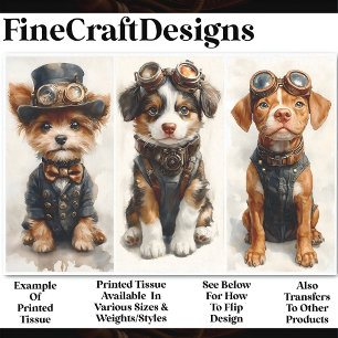 3 Cute Steampunk Puppies, Group 1 CB4 Decoupage Tissue Paper