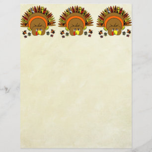 3 Cute Turkeys In a Row Thanksgiving Stationery