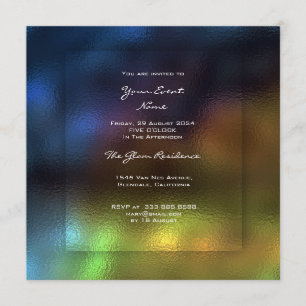 3-D Blue Navy Ombre Grass Mustard Lemon Green Invitation