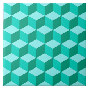 3-D Boxes, Turquoise, Teal and Aqua  Cer Tile