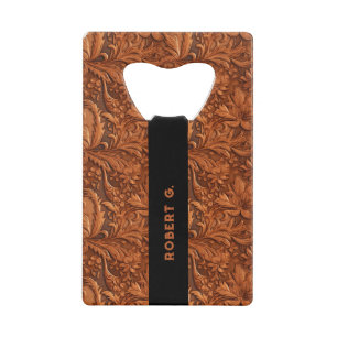 3-D brown tooled floral leather pattern