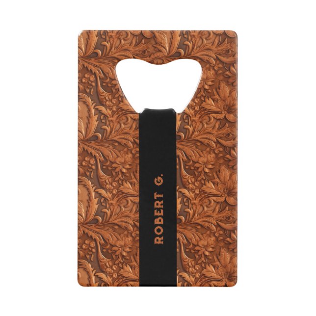 3-D brown tooled floral leather pattern (Front)