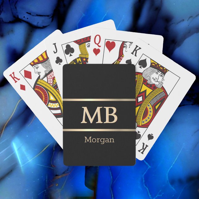 3-D Gold Monogram/Name, Gold Stripes, Black Playing Cards (Creator Uploaded)