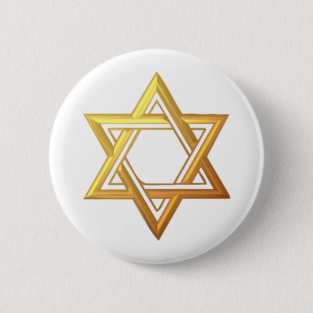 "3-D" Golden Star of David 6 Cm Round Badge (Front)