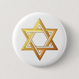 "3-D" Golden Star of David 6 Cm Round Badge