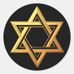 "3-D" Golden Star of David Classic Round Sticker