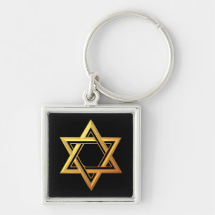 "3-D" Golden Star of David Key Ring