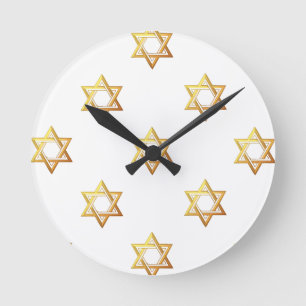 "3-D" Golden Star of David Round Clock