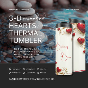 3-D Hearts Personalised Thermal Tumbler