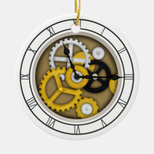 3-D Illusion Clock Art with Visible Workings Ceramic Tree Decoration