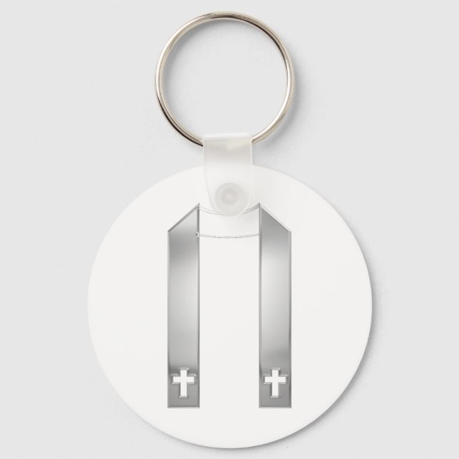 3-D Look Silver Priest's Stole Key Ring (Front)