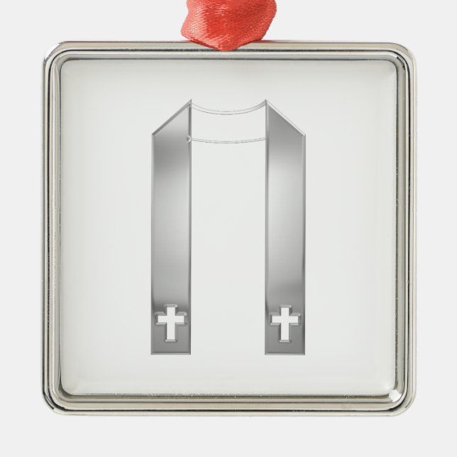 3-D Look Silver Priest's Stole Metal Tree Decoration (Front)