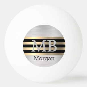 3-D Monogram/Name Bk/Gold Stripes Brushed Silver Ping Pong Ball