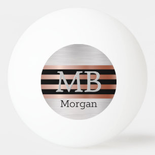 3-D Monogram/Name Bk/Rose Gold Stripes on Silver Ping Pong Ball
