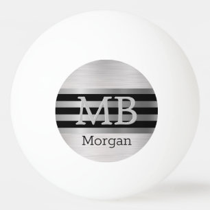 3-D Monogram/Name Bk/Silver Stripes Brushed Silver Ping Pong Ball