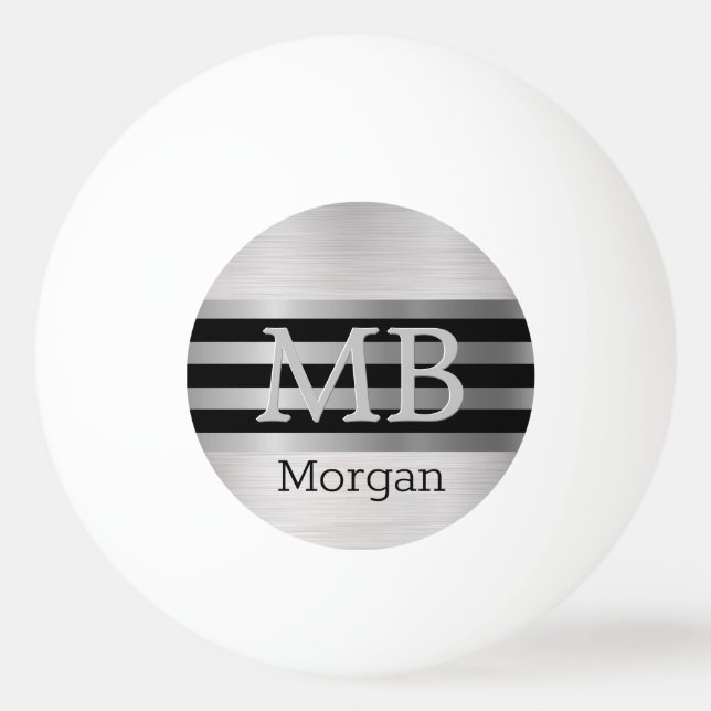 3-D Monogram/Name Bk/Silver Stripes Brushed Silver Ping Pong Ball (Front)