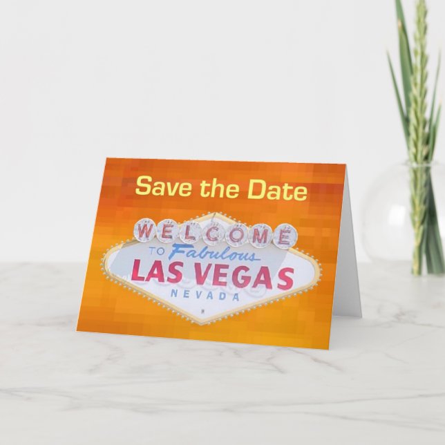 3 D Orange Retro Save the Date Las Vegas Card (Front)
