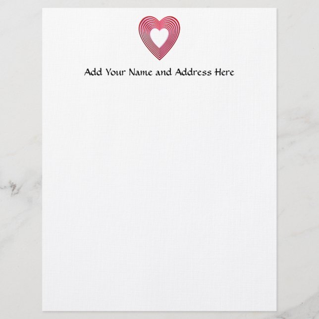"3-D" Red and Pink Hearts Personalized Letterhead (Front)