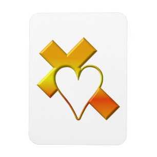 "3-D" Yellow Cross with Heart Magnet