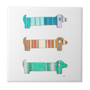 3 Dachshund Colour Study #1 Tile