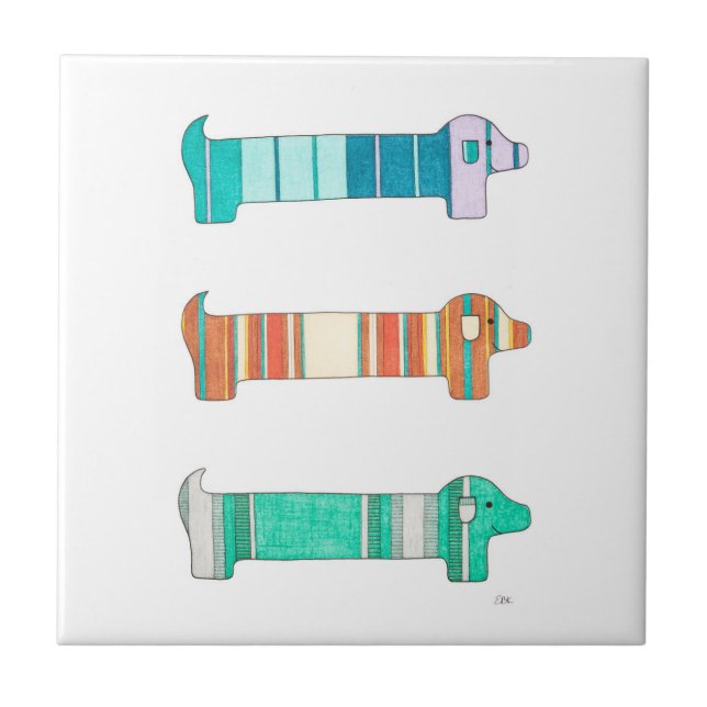 3 Dachshund Colour Study #1 Tile (Front)