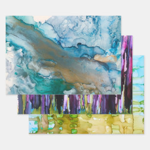 3 Different Alcohol Ink Paintings Wrapping Paper Sheet