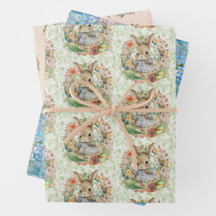 3 Different Easter Bunny Spring Time Gift Wrapping Paper Sheet
