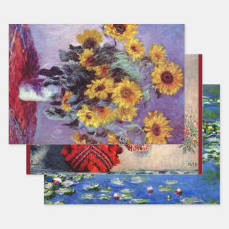 3 Different Flowers Paintings by Claude Monet Wrap Wrapping Paper Sheet