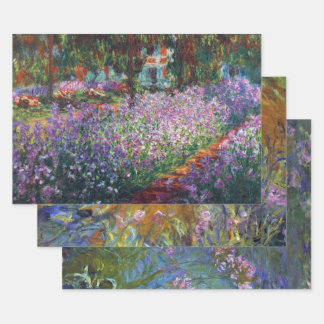 3 different Garden Scenes, Giverny by Claude Monet Wrapping Paper Sheet